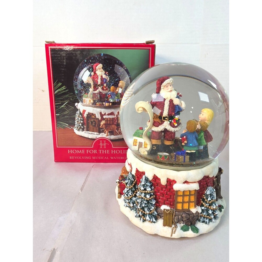 1999 Home for Holiday Santa's Workshop Revolving Musical Waterglobe Tested